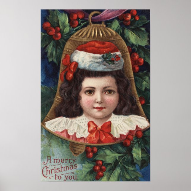 Póster Chica en Santa Hat en Bell (Frente)