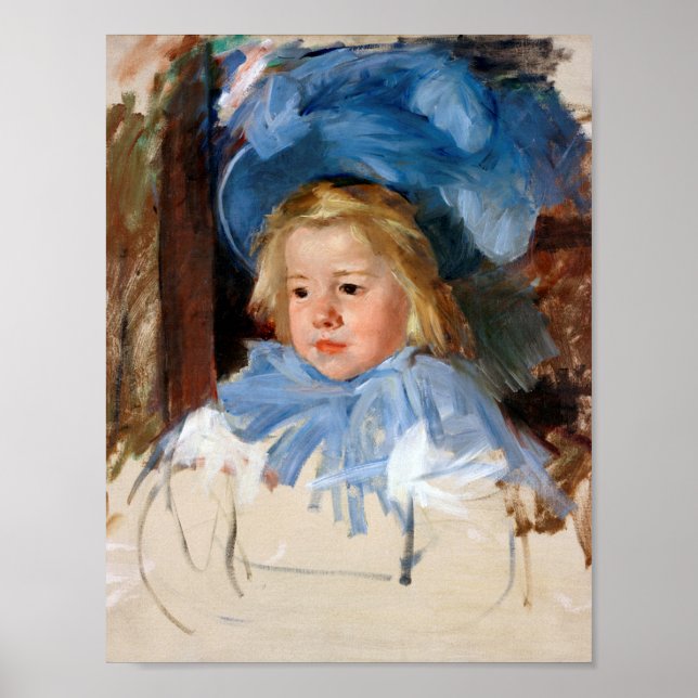 Póster Chica en un bonnet azul, Mary Cassatt (Frente)