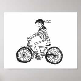 Póster Chica en un Ilustracion en bicicleta