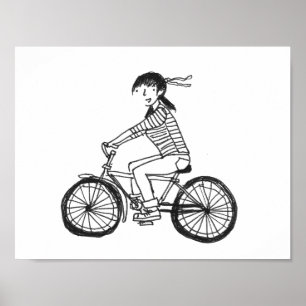 Póster Chica en un Ilustracion en bicicleta
