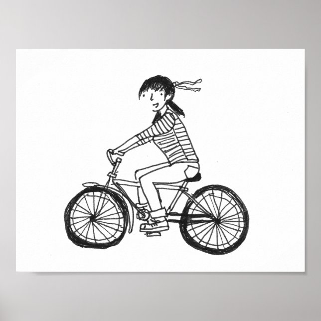 Póster Chica en un Ilustracion en bicicleta (Frente)