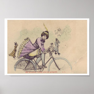 Póster Chica en una falda de la bicicleta que sopla en