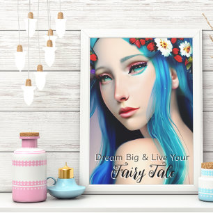Póster Chica encantado de bonito con flores   Comercio de