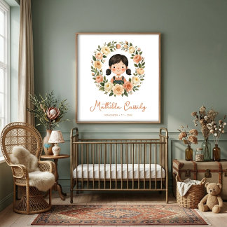 Póster Chica encantadora con corona circular de rosas par