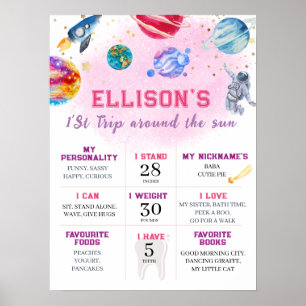 Póster Chica Espacio Astronauta Primer hito de cumpleaños