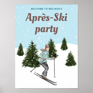 Póster Chica Esquiadora Fiestas de Invierno en las Pistas