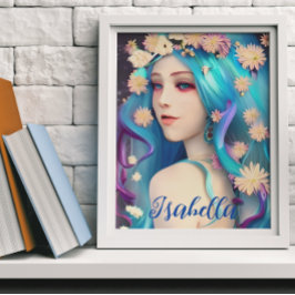Póster Chica Etérea Bonita con Flores Personalizadas