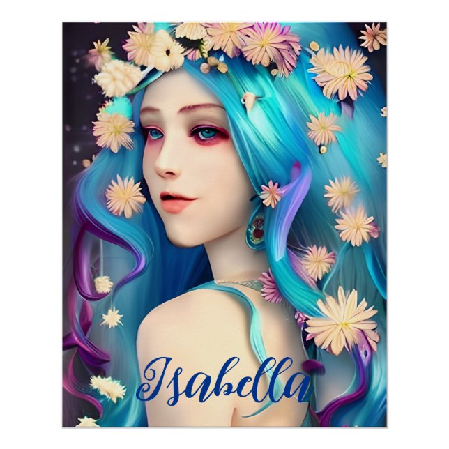 Póster Chica Etérea Bonita con Flores Personalizadas (Anverso)