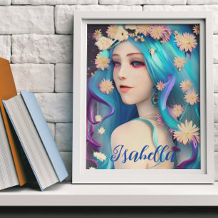 Póster Chica etéreo de bonito con flores personalizadas