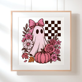 Póster Chica fantasma de coqueta rosa retro con Bow Hallo