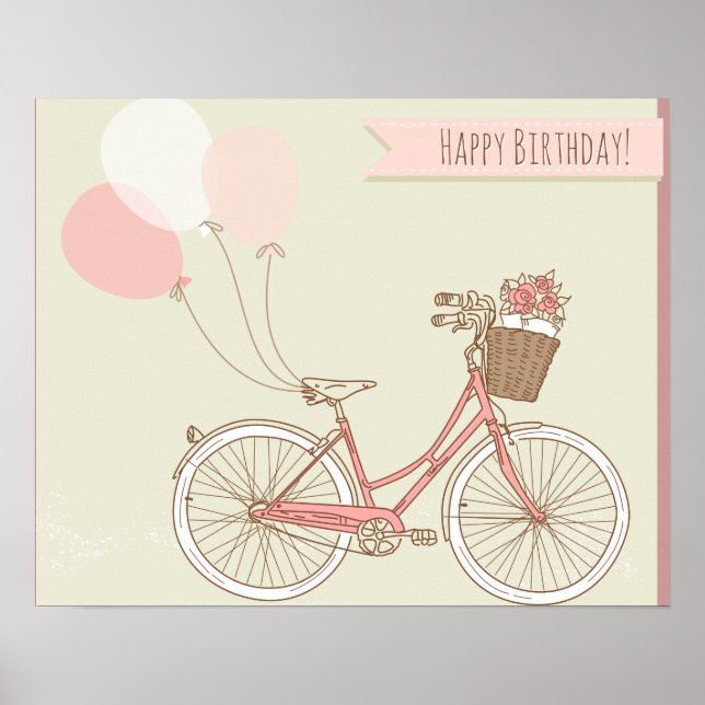 Póster Chica Feliz Cumpleaños de Bicicletas (Frente)