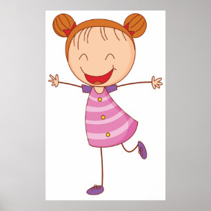 Póster Chica Feliz Figura de Palitos Cabello Pelirrojo Mo