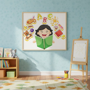 Póster Chica feliz leyendo