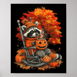 Póster Chica Feral Caer Raccoon Calabaza Halloween Raccoo