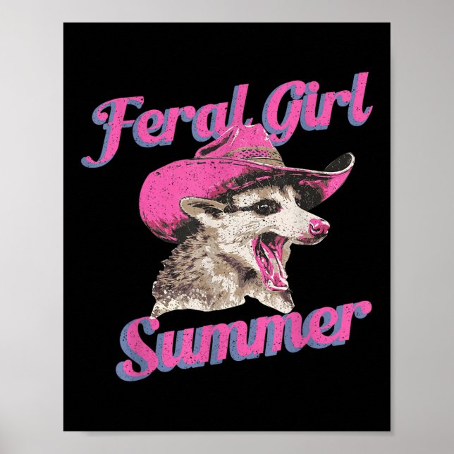 Póster Chica Feral Summer Retro Possum Gracioso Meme (Frente)