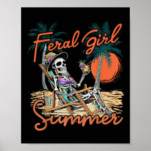 Póster Chica Feral Verano Meme Divertido Esqueleto Playa