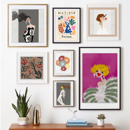 Póster Chica fiesta bailando Ilustracion de moda rosa