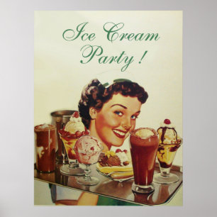 Póster Chica FIESTA de ICE CREAM con bandeja de helados