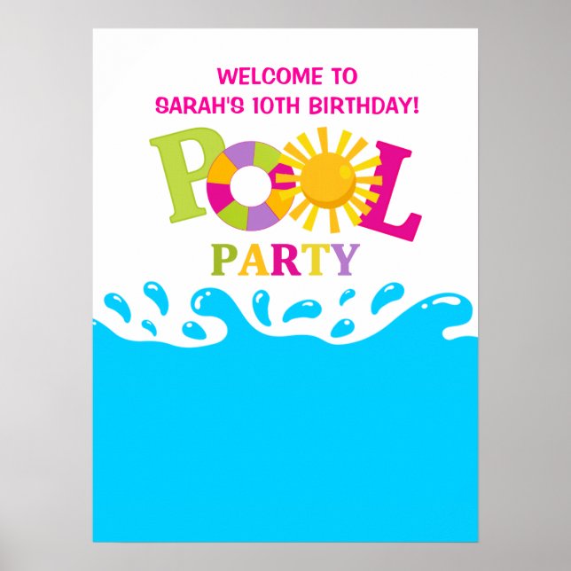 Póster Chica Fiesta de la piscina de agua salpicada Poste (Frente)