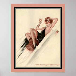 Póster chica Fiesta francés Art Decó de los años 1920