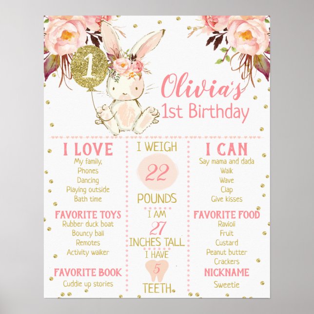 Póster Chica Floral Bunny Primer Poster de Nacimiento (Frente)