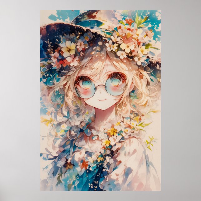 Póster Chica Floral de Kawaii (Frente)