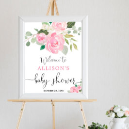 Póster Chica floral rosa de bienvenida con ducha