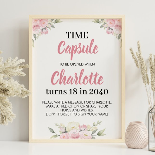 Póster Chica Floral Rosa Hora de nacimiento Rótulo de la  (Subido por el creador)