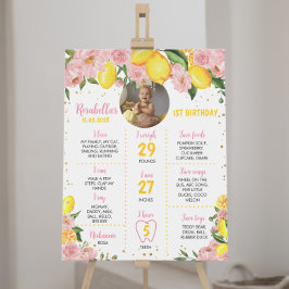 Póster Chica Floral Rosa Lemon Primer hito de cumpleaños