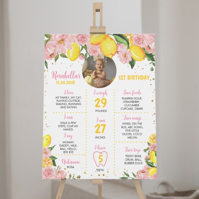 Póster Chica Floral Rosa Lemon Primer hito de cumpleaños (Subido por el creador)