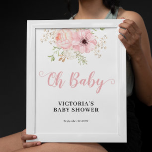 Póster Chica Floral Rosa Oh Bienvenida Baby Shower