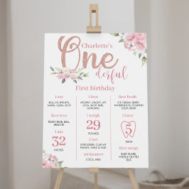 Póster Chica Floral Rosa Primer Rótulo de cumpleaños