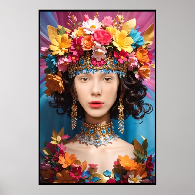Póster Chica floral y mujer cuajada en foto (Frente)