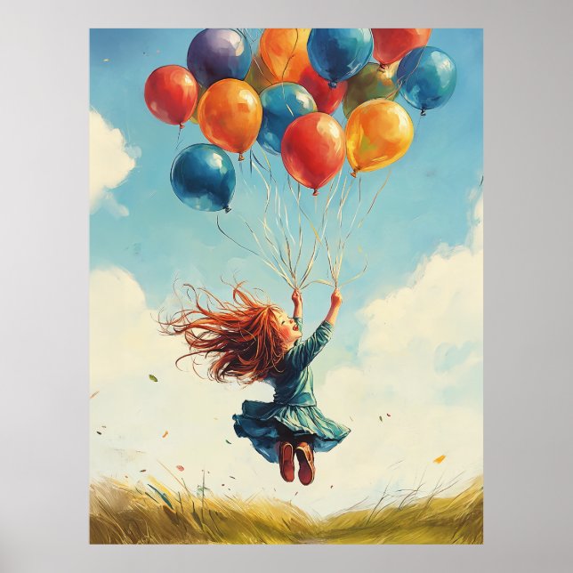 Póster Chica flotante con globos (Frente)