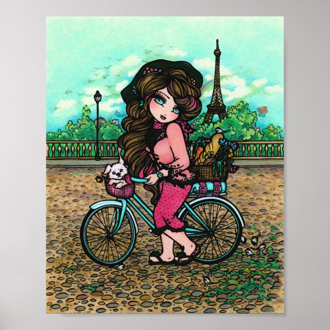 Póster Chica francés y portero espanto París Torre Eiffel (Frente)
