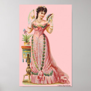 PÓSTER CHICA FRANCESA CON VENTILADOR DE LA ERA VICTORIANA