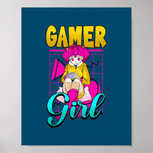 Póster Chica Gamer Consola Jugar Videojuegos