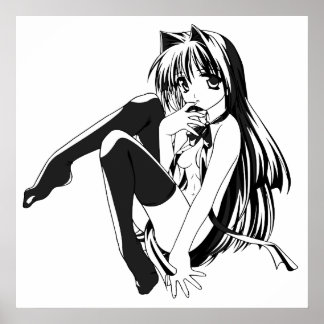 Póster Chica gato Manga Pinup girl "Basada libremente en"