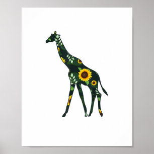 Póster Chica Girasol Jirafa Floral Rumiante Hawaiano Wo