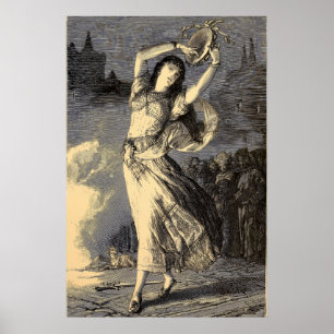 Póster Chica Gitana de la Era Victoriana con Pandereta
