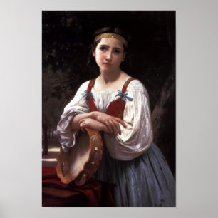 Póster Chica gitano con tambor vasco de Bouguereau Print