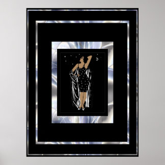 Póster Chica Glamour Vintage Marco Negro Plateado