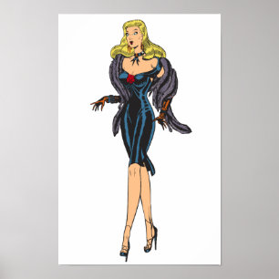 Póster Chica Glamurosa Vintage Preciosa Retro Rubia Pinup