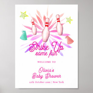 Póster Chica Golpea Bolos Bienvenida a la Fiesta de Bebé