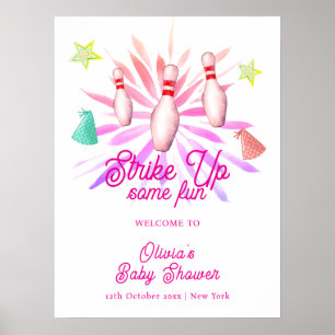 Póster Chica Golpea Bolos Bienvenida a la Fiesta de Bebé