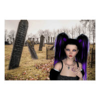 Chica gótica en el cementerio para Halloween