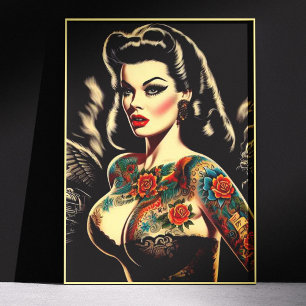 Póster Chica gótica tatuada de pin-up