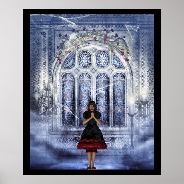 Póster Chica gótico en una catedral (Frente)