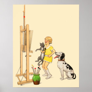 Póster Chica gracioso de la época, felino de perro, Georg