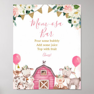 Póster Chica Granja rosa Carousel Mom-osa Bar Rótulo